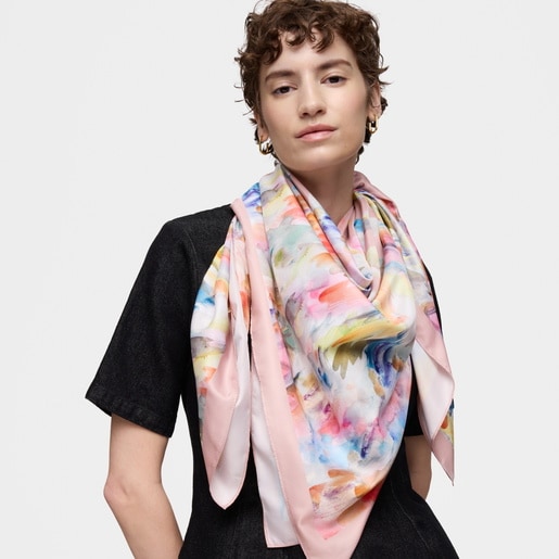 Tous Pañuelo cuadrado rosa oscuro TOUS Summer Watercolor Tienda de fábrica