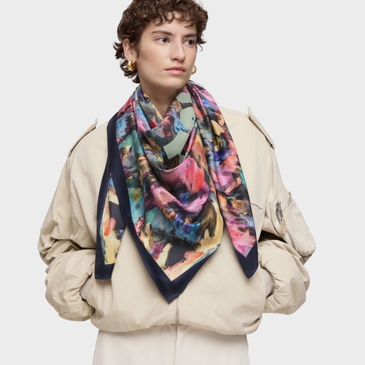 Tous Pañuelo cuadrado azul marino TOUS Summer Watercolor En oferta