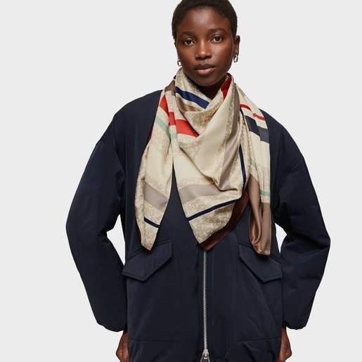 Tous Pañuelo cuadrado beige Kaos Mini Lines COMPRAR AHORA