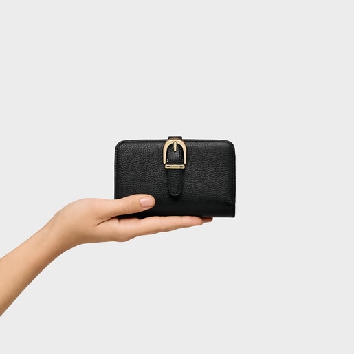 Tous Billetera de piel negra TOUS Buckles Rebajas de fin de temporada